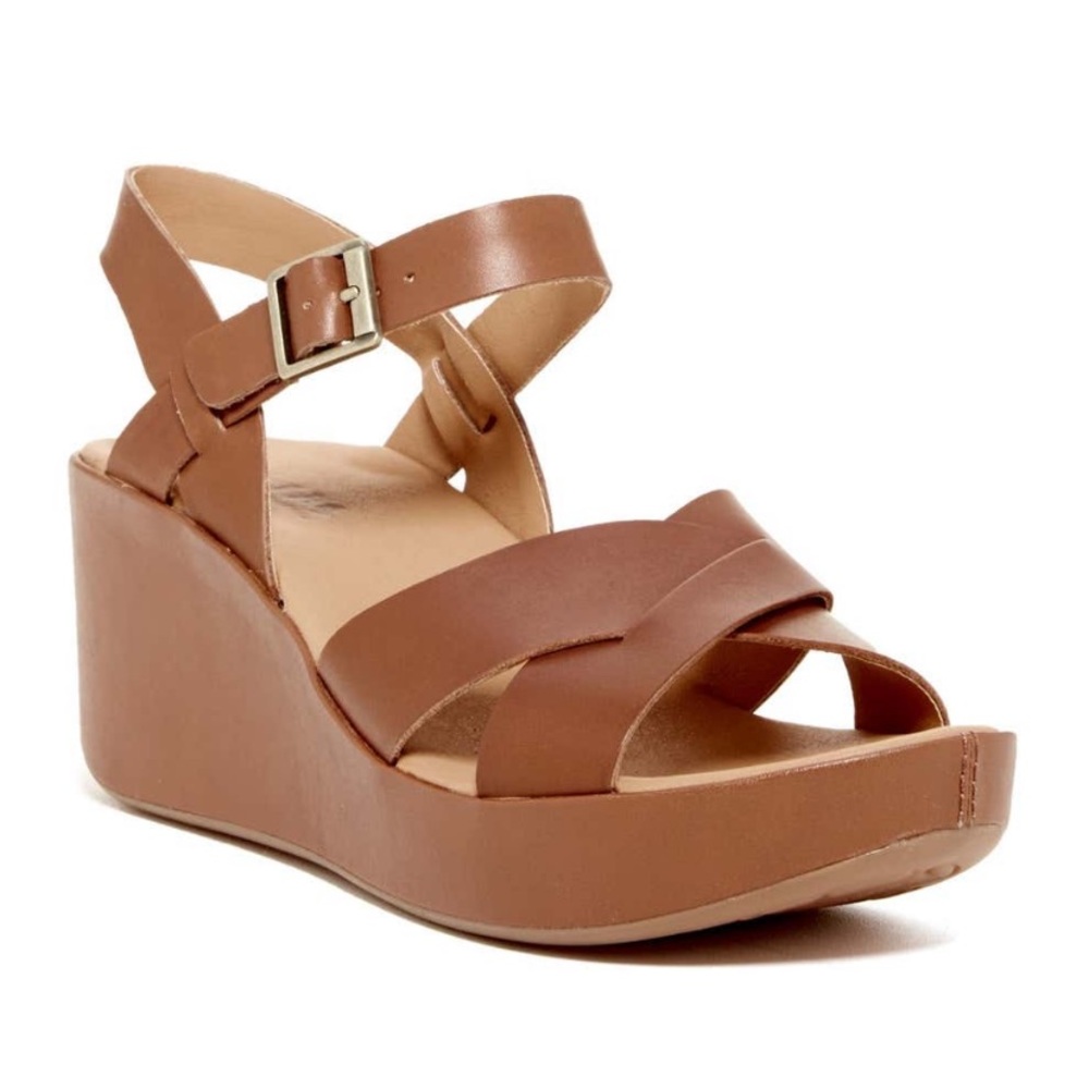 EUC Kork-Ease Denica Tan Leather Wedge Platforms